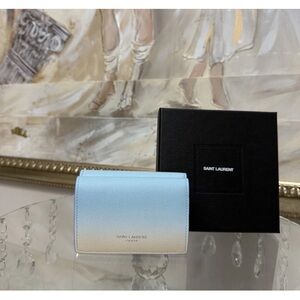 YSL Tri-Fold Tiny Wallet ! Blue  Yellow Gradient Color! New In Box!